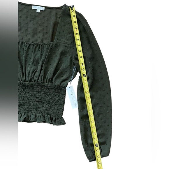 Nine Britton Dark Green Longsleeve Crop Top Blouse - Picture 4 of 7